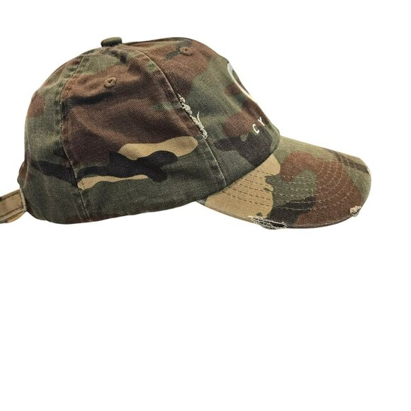 CycleBar Distressed Camo Adjustable Baseball Cap Hat Unisex Cotton Green/Brown - Picture 2 of 5